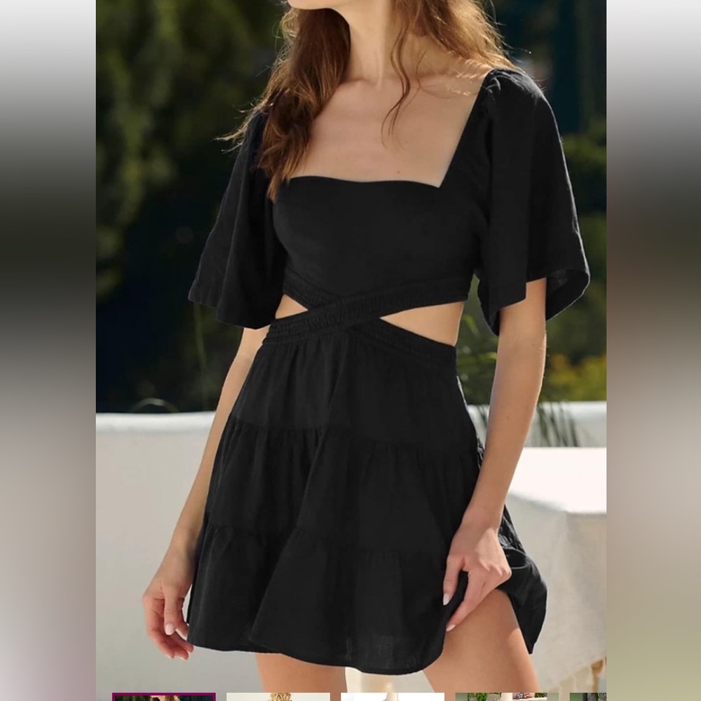 NWT Shy velvet black short sleeve crossover waist mini cotton dress size S.